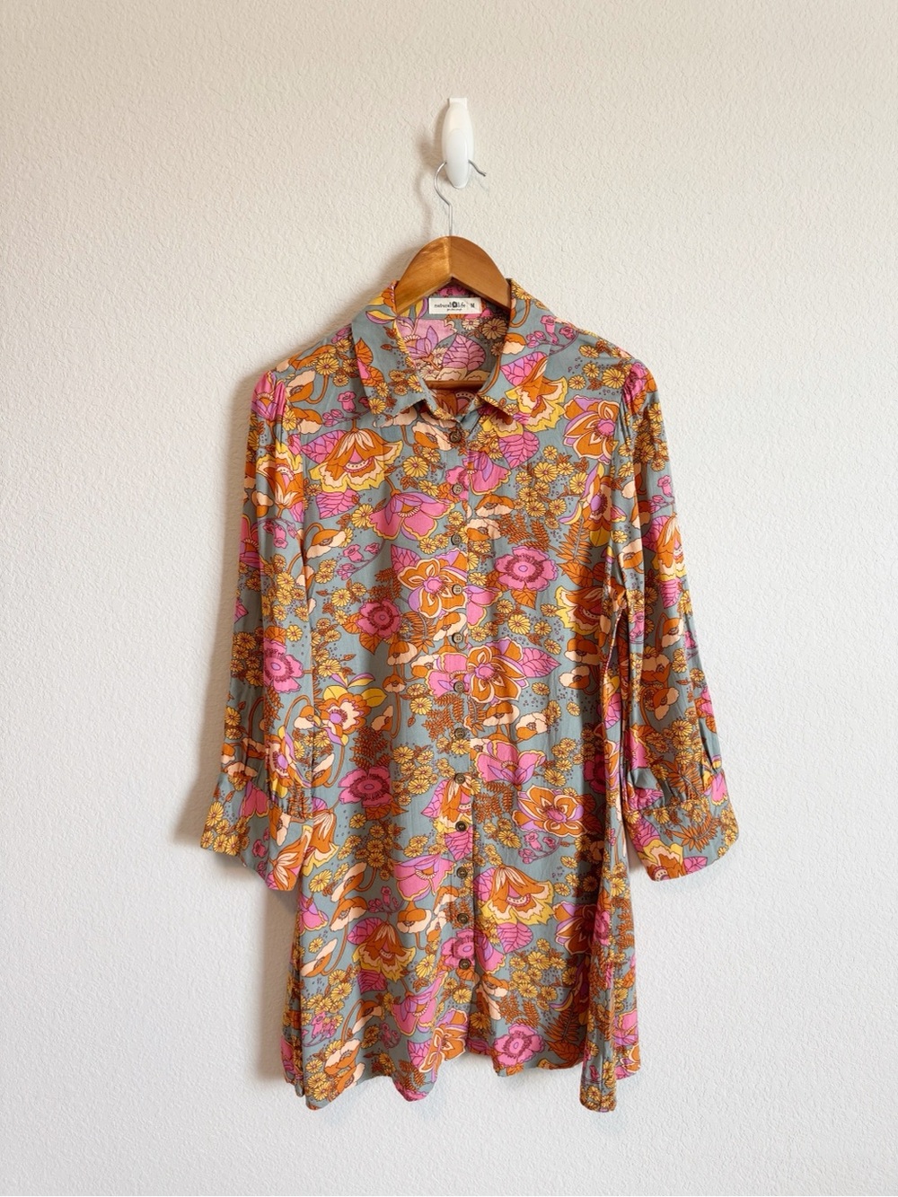 Natural Life Twiggy Retro Floral Print Mini Shirt Dress Size Medium